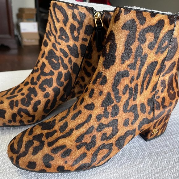 Ralph Lauren Shoes - NWT - Ralph Lauren Welford Leather booties Leopard calfhair
